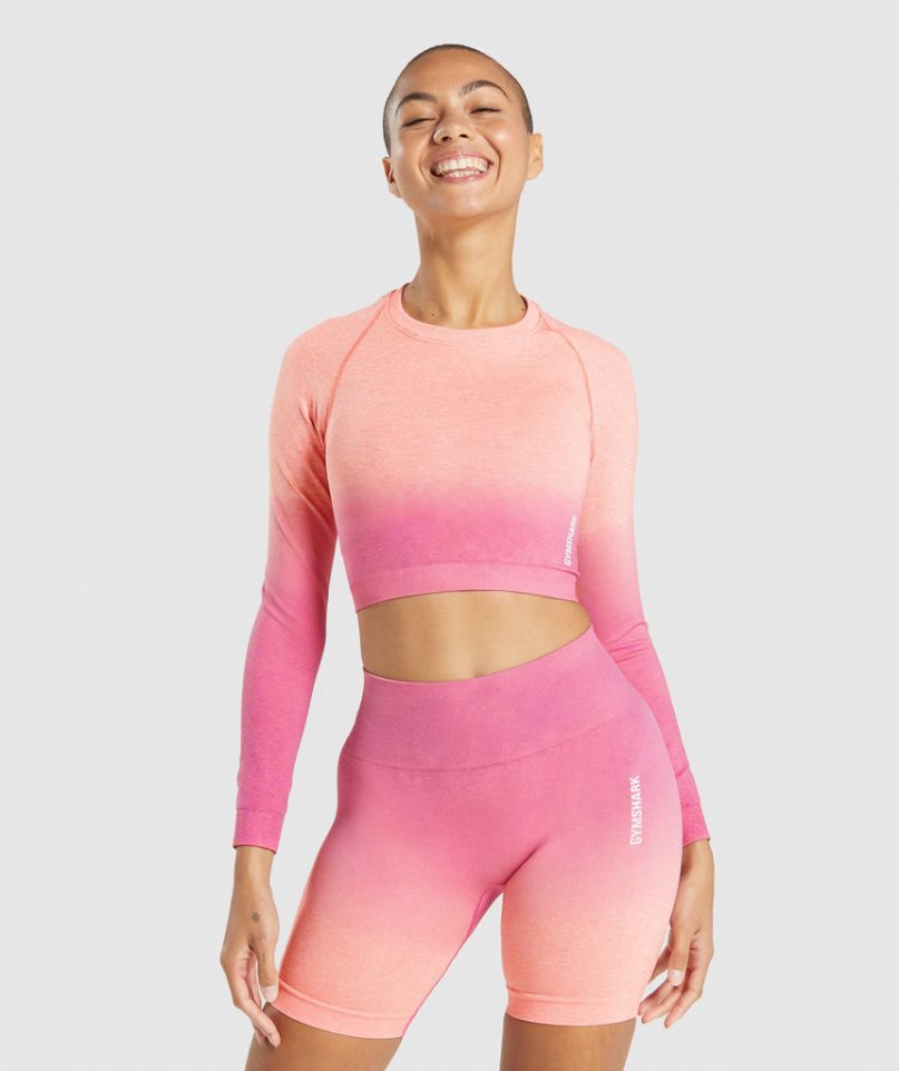 Przycięte Topy Gymshark Adapt Ombre Seamless Long Sleeve Damskie Różowe | PL 071GDX